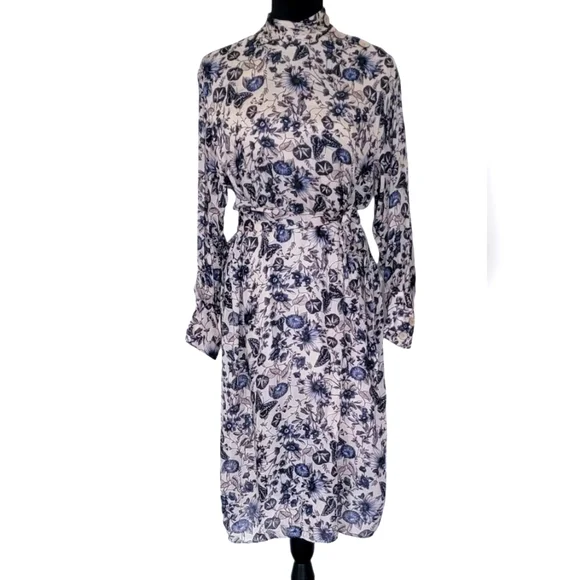 Zara Bohemian Floral Mockneck Belted Side Slits Midi Dress - Picture 9 of 12